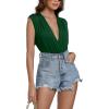 imageLYANER Womens Sexy Deep V Neck Ruched Sleeveless Tank Leotard Bodysuit TopDark Green