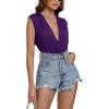 imageLYANER Womens Sexy Deep V Neck Ruched Sleeveless Tank Leotard Bodysuit TopDark Purple