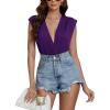 imageLYANER Womens Sexy Deep V Neck Ruched Sleeveless Tank Leotard Bodysuit TopDark Purple