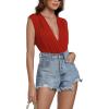 imageLYANER Womens Sexy Deep V Neck Ruched Sleeveless Tank Leotard Bodysuit TopDark Red