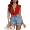 imageLYANER Womens Sexy Deep V Neck Ruched Sleeveless Tank Leotard Bodysuit TopDark Red