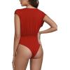 imageLYANER Womens Sexy Deep V Neck Ruched Sleeveless Tank Leotard Bodysuit TopDark Red