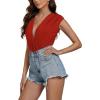 imageLYANER Womens Sexy Deep V Neck Ruched Sleeveless Tank Leotard Bodysuit TopDark Red