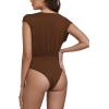 imageLYANER Womens Sexy Deep V Neck Ruched Sleeveless Tank Leotard Bodysuit TopMocha