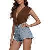 imageLYANER Womens Sexy Deep V Neck Ruched Sleeveless Tank Leotard Bodysuit TopMocha