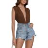 imageLYANER Womens Sexy Deep V Neck Ruched Sleeveless Tank Leotard Bodysuit TopMocha
