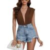 imageLYANER Womens Sexy Deep V Neck Ruched Sleeveless Tank Leotard Bodysuit TopMocha