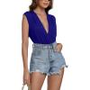 imageLYANER Womens Sexy Deep V Neck Ruched Sleeveless Tank Leotard Bodysuit TopRoyal Blue
