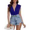 imageLYANER Womens Sexy Deep V Neck Ruched Sleeveless Tank Leotard Bodysuit TopRoyal Blue