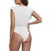 imageLYANER Womens Sexy Deep V Neck Ruched Sleeveless Tank Leotard Bodysuit TopWhite