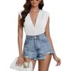 imageLYANER Womens Sexy Deep V Neck Ruched Sleeveless Tank Leotard Bodysuit TopWhite