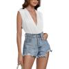 imageLYANER Womens Sexy Deep V Neck Ruched Sleeveless Tank Leotard Bodysuit TopWhite