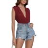 imageLYANER Womens Sexy Deep V Neck Ruched Sleeveless Tank Leotard Bodysuit TopWine Red