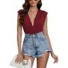 imageLYANER Womens Sexy Deep V Neck Ruched Sleeveless Tank Leotard Bodysuit TopWine Red
