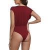 imageLYANER Womens Sexy Deep V Neck Ruched Sleeveless Tank Leotard Bodysuit TopWine Red