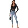 imageLYANER Womens Sexy Lace Bodysuit Deep V Neck Body Suits Sheer Long Sleeve Slim Fit Leotards TopsBlack