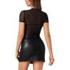 imageLYANER Womens Sexy Sheer Mock Neck Short Sleeve Leotard Bodysuit TopBlack