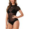 imageLYANER Womens Sexy Sheer Mock Neck Short Sleeve Leotard Bodysuit TopBlack