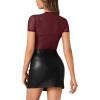 imageLYANER Womens Sexy Sheer Mock Neck Short Sleeve Leotard Bodysuit TopBurgundy