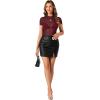 imageLYANER Womens Sexy Sheer Mock Neck Short Sleeve Leotard Bodysuit TopBurgundy
