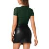 imageLYANER Womens Sexy Sheer Mock Neck Short Sleeve Leotard Bodysuit TopDark Green
