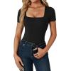 imageLYANER Womens Square Neck Bodysuit Short Sleeve Sexy Slim Fit Shirt Leotard TopBlack