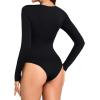 imageLYANER Womens Sweetheart Neck Long Sleeve Slim Fit Stretchy Bodysuit Leotards TopBlack