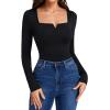 imageLYANER Womens Sweetheart Neck Long Sleeve Slim Fit Stretchy Bodysuit Leotards TopBlack