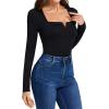 imageLYANER Womens Sweetheart Neck Long Sleeve Slim Fit Stretchy Bodysuit Leotards TopBlack