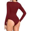 imageLYANER Womens Sweetheart Neck Long Sleeve Slim Fit Stretchy Bodysuit Leotards TopBurgundy