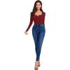 imageLYANER Womens Sweetheart Neck Long Sleeve Slim Fit Stretchy Bodysuit Leotards TopBurgundy