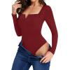 imageLYANER Womens Sweetheart Neck Long Sleeve Slim Fit Stretchy Bodysuit Leotards TopBurgundy