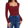 imageLYANER Womens Sweetheart Neck Long Sleeve Slim Fit Stretchy Bodysuit Leotards TopBurgundy
