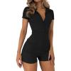 imageLYANER Womens Collar Button Down Short Sleeve One Piece Romper Playsuit BodysuitBlack