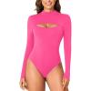 imageLYANER Womens Mock Neck Sexy Cutout Front Long Sleeve Slim Fit Bodysuit Leotard TopRose