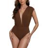 imageLYANER Womens Sexy Deep V Neck Ruched Sleeveless Tank Leotard Bodysuit TopMocha