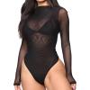 imageLYANER Womens Sexy Sheer Mock Neck Long Sleeve Leotard Bodysuit Top Black Large
