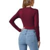 imageLYANER Womens Basic Smock Neck Pleated Long Sleeve Leotard Bodysuit TopBurgundy