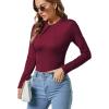 imageLYANER Womens Basic Smock Neck Pleated Long Sleeve Leotard Bodysuit TopBurgundy