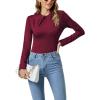 imageLYANER Womens Basic Smock Neck Pleated Long Sleeve Leotard Bodysuit TopBurgundy