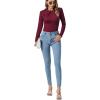 imageLYANER Womens Basic Smock Neck Pleated Long Sleeve Leotard Bodysuit TopBurgundy