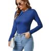 imageLYANER Womens Basic Smock Neck Pleated Long Sleeve Leotard Bodysuit TopRoyal Blue