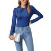 imageLYANER Womens Basic Smock Neck Pleated Long Sleeve Leotard Bodysuit TopRoyal Blue