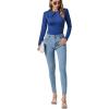 imageLYANER Womens Basic Smock Neck Pleated Long Sleeve Leotard Bodysuit TopRoyal Blue