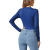 imageLYANER Womens Basic Smock Neck Pleated Long Sleeve Leotard Bodysuit TopRoyal Blue