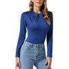 imageLYANER Womens Basic Smock Neck Pleated Long Sleeve Leotard Bodysuit TopRoyal Blue