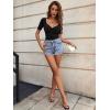 imageLYANER Womens Basic Sweetheart V Neck Ruched Fitted Short Sleeve Leotard Bodysuit TopBlack