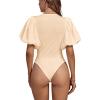 imageLYANER Womens Casual Round Neck Puff Short Sleeve Leotard Bodysuits TopsBeige