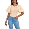 imageLYANER Womens Casual Round Neck Puff Short Sleeve Leotard Bodysuits TopsBeige