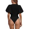 imageLYANER Womens Casual Round Neck Puff Short Sleeve Leotard Bodysuits TopsBlack